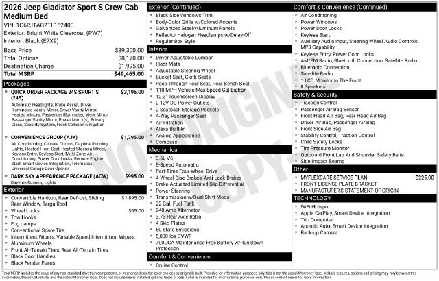 New 2026 Jeep Gladiator Sport AWD/4WD image 24