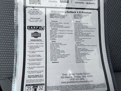 Used 2019 Subaru Outback 2.5i Premium AWD/4WD image 27