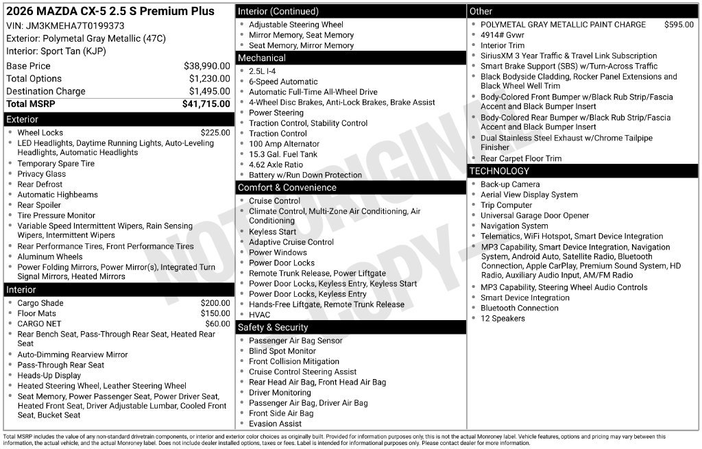 New 2026 MAZDA CX-5 2.5 S w/ Premium Plus Package AWD/4WD image 36