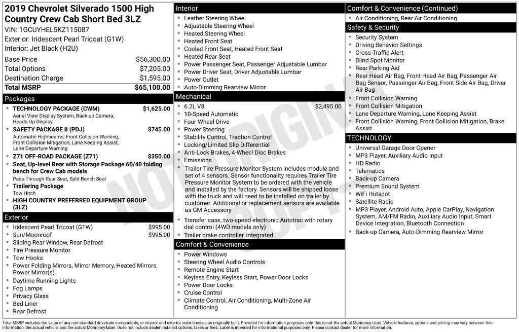 Used 2019 Chevrolet Silverado 1500 High Country w/ Technology Package AWD/4WD image 2