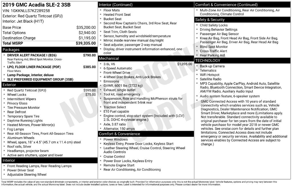 Used 2019 GMC Acadia SLE w/ Driver Alert Package I FWD image 4