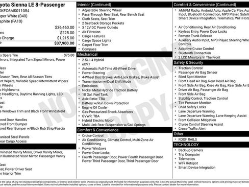 Used 2021 Toyota Sienna LE AWD/4WD image 44