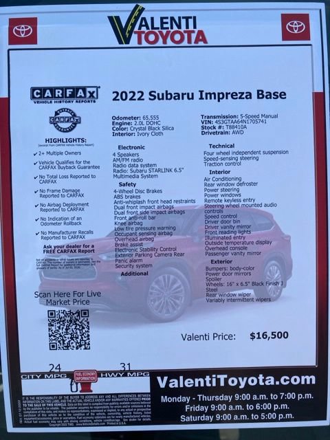 Used 2022 Subaru Impreza 2.0i AWD/4WD image 39