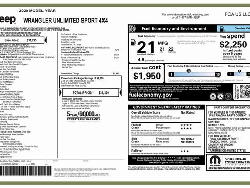 Certified 2020 Jeep Wrangler Unlimited Sport image 3