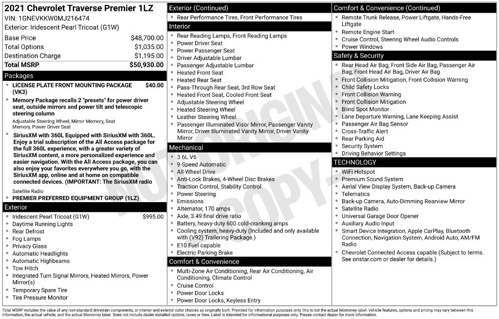 Used 2021 Chevrolet Traverse Premier AWD/4WD image 24