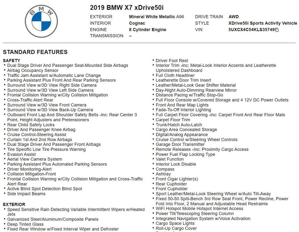 Used 2019 BMW X7 xDrive50i w/ M Sport Package AWD/4WD image 18