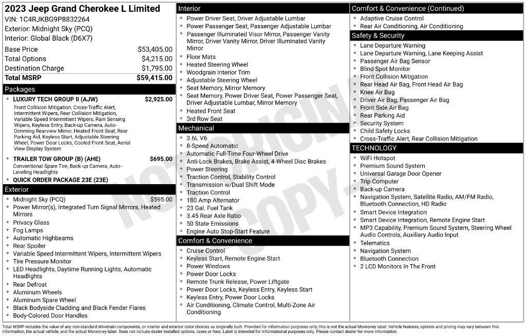 Used 2023 Jeep Grand Cherokee L Limited w/ Luxury Tech Group II AWD/4WD image 3