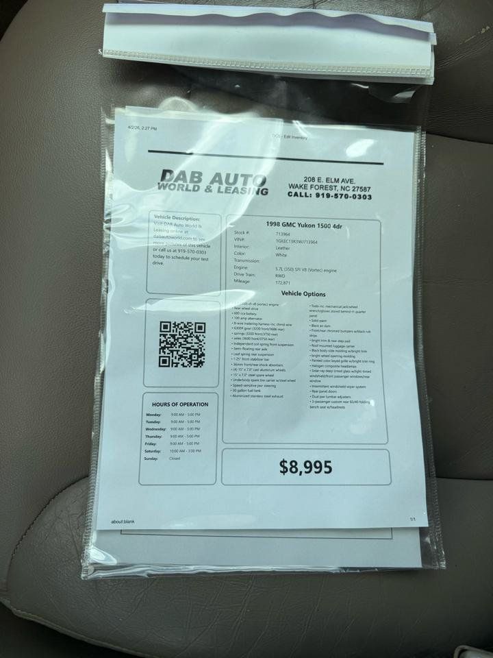 Used 1998 GMC Yukon 2WD 4-Door w/ Marketing Opt Pkg 5 image 35