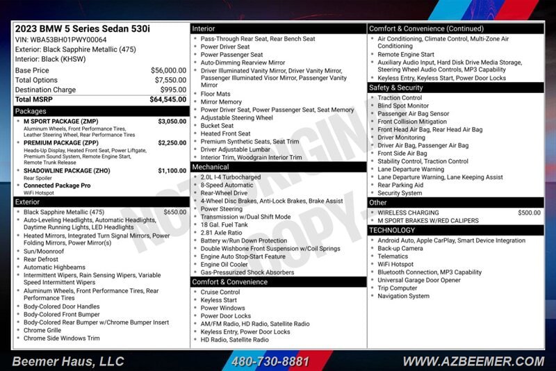 Used 2023 BMW 530i w/ M Sport Package RWD image 3