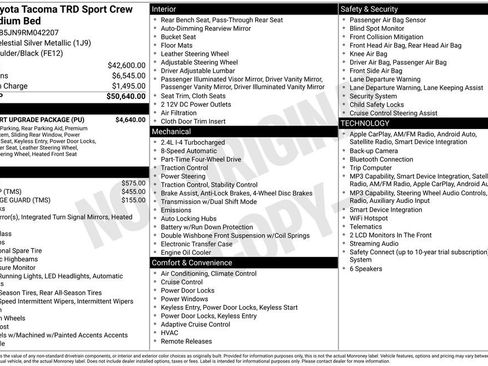 Certified 2024 Toyota Tacoma TRD Sport w/ TRD Sport Upgrade Package AWD/4WD image 3