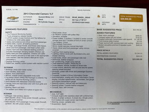 Used 2013 Chevrolet Camaro LT w/ Rear Vision Package RWD image 22