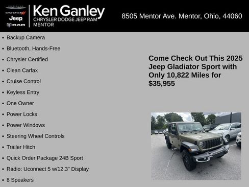 Used 2025 Jeep Gladiator Sport AWD/4WD image 5