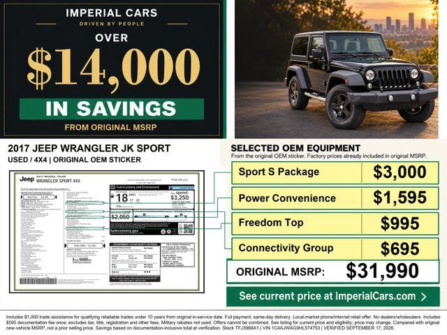 Used 2017 Jeep Wrangler Sport w/ Quick Order Package 23S AWD/4WD image 3