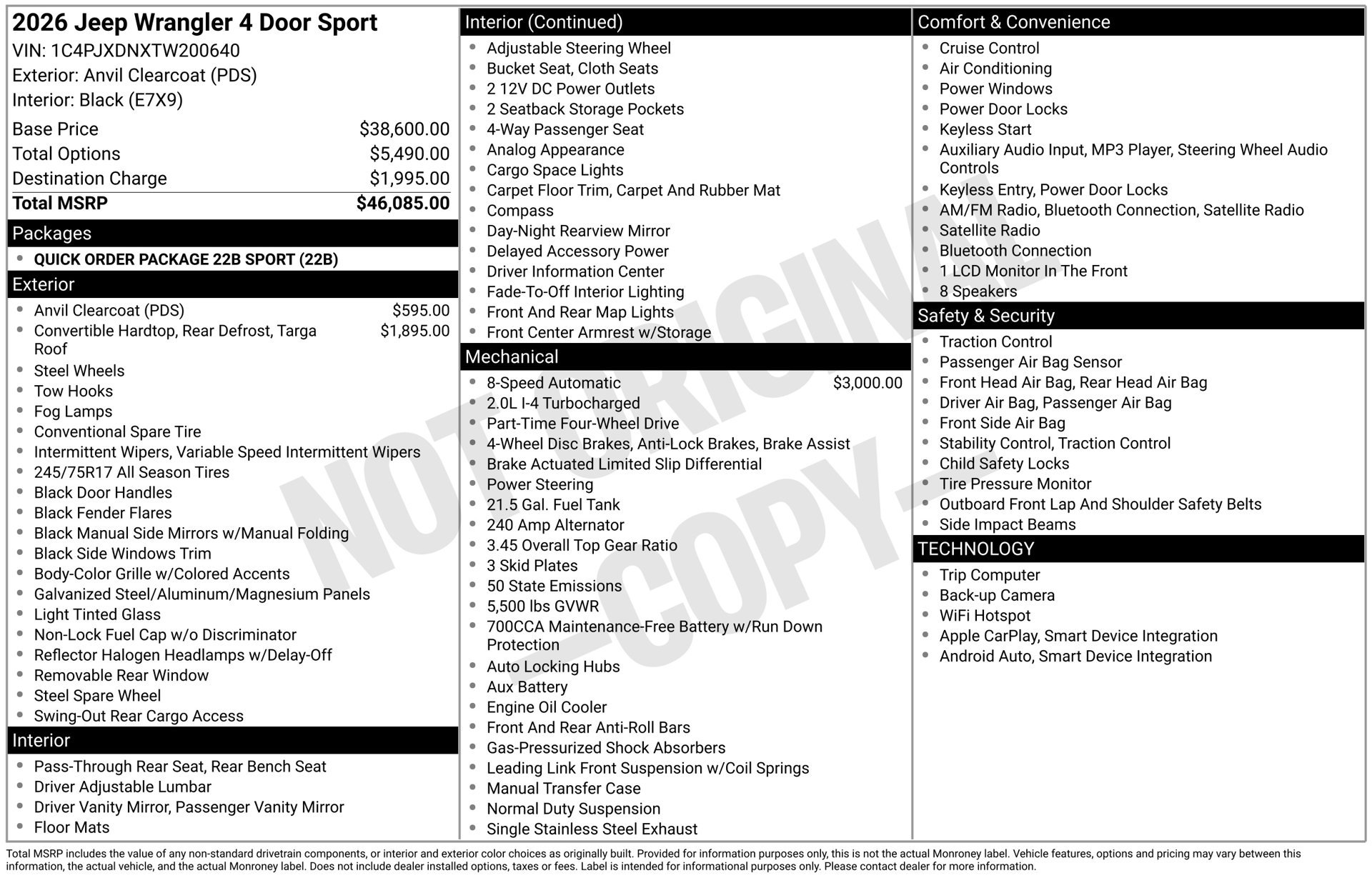 New 2026 Jeep Wrangler Unlimited Sport AWD/4WD image 3