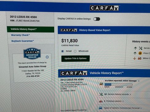Used 2012 Lexus RX 450h AWD w/ Premium Pkg image 2