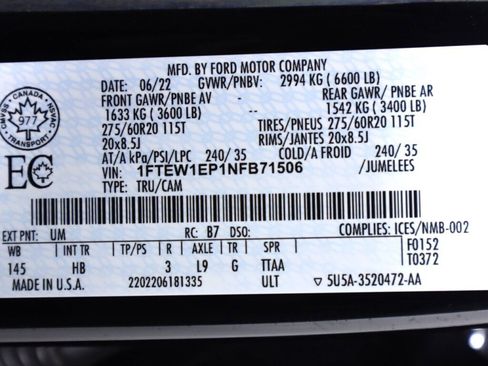 Used 2022 Ford F150 Lariat w/ Equipment Group 502A High image 58