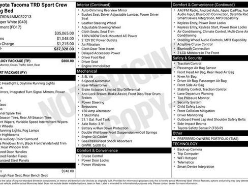 Used 2021 Toyota Tacoma TRD Sport w/ Technology Package RWD image 2