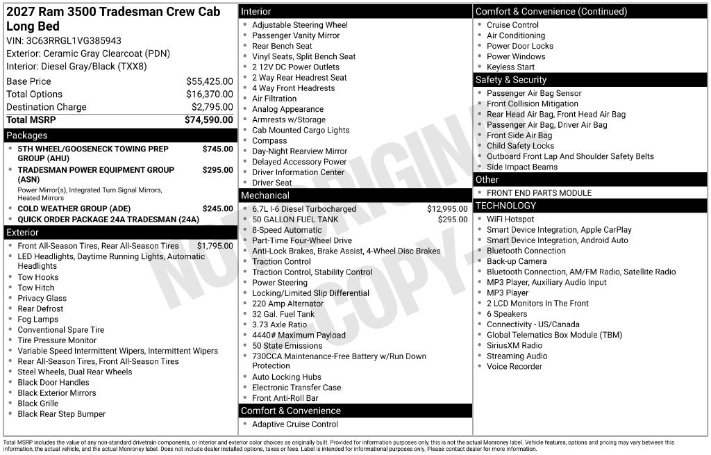New 2027 RAM 3500 Tradesman AWD/4WD image 9