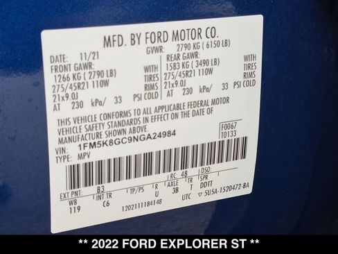 Used 2022 Ford Explorer ST w/ Equipment Group 401A AWD/4WD image 30
