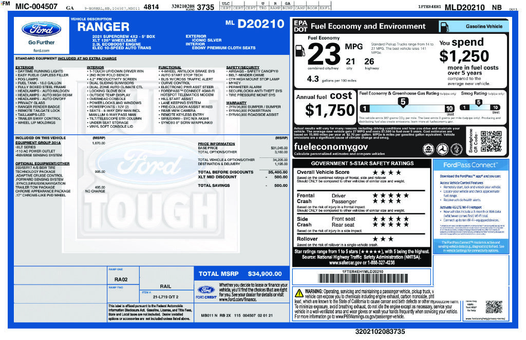 Used 2021 Ford Ranger XLT w/ Equipment Group 301A Mid RWD image 23