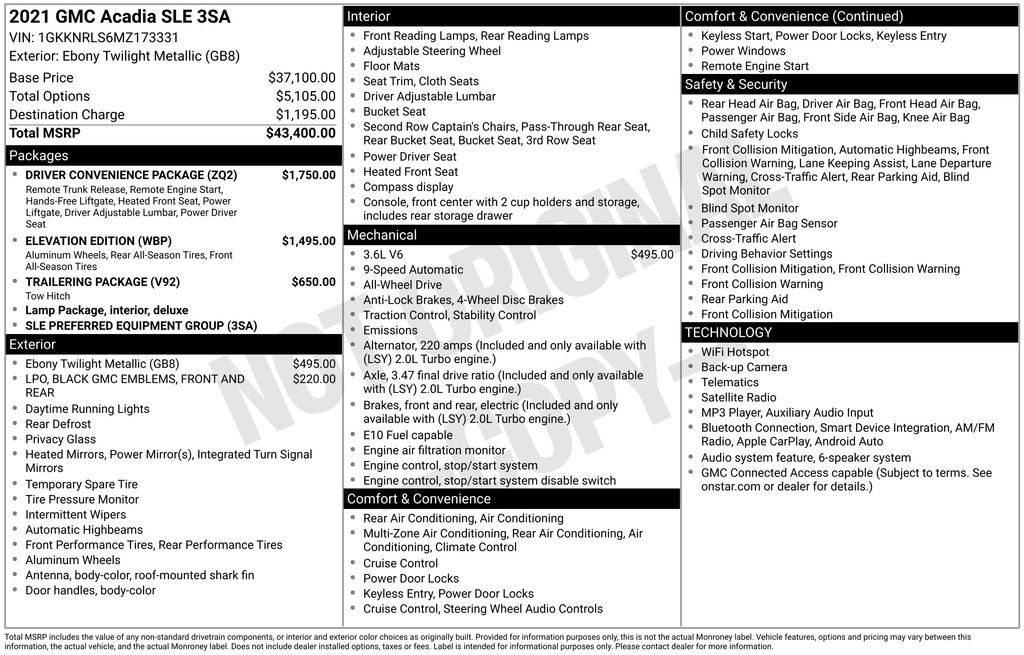 Certified 2021 GMC Acadia SLE w/ Driver Convenience Package AWD/4WD image 33