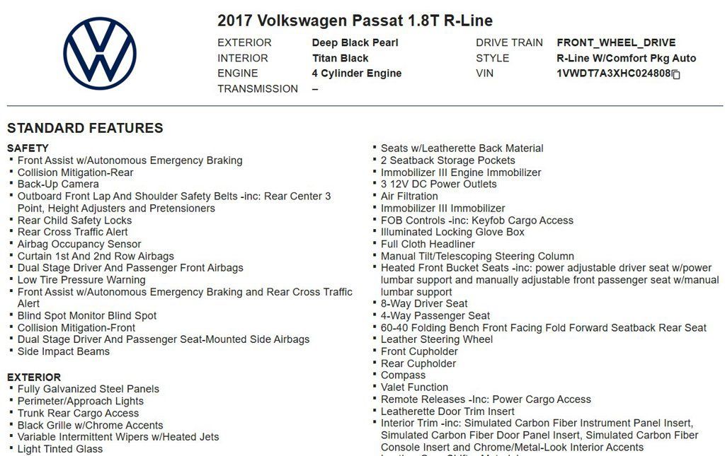 Used 2017 Volkswagen Passat 1.8T R-Line FWD image 17