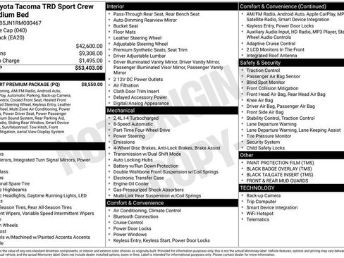 Certified 2024 Toyota Tacoma TRD Sport w/ TRD Sport Premium Package image 65