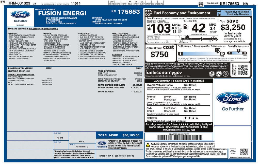 Used 2019 Ford Fusion Energi Titanium FWD image 2