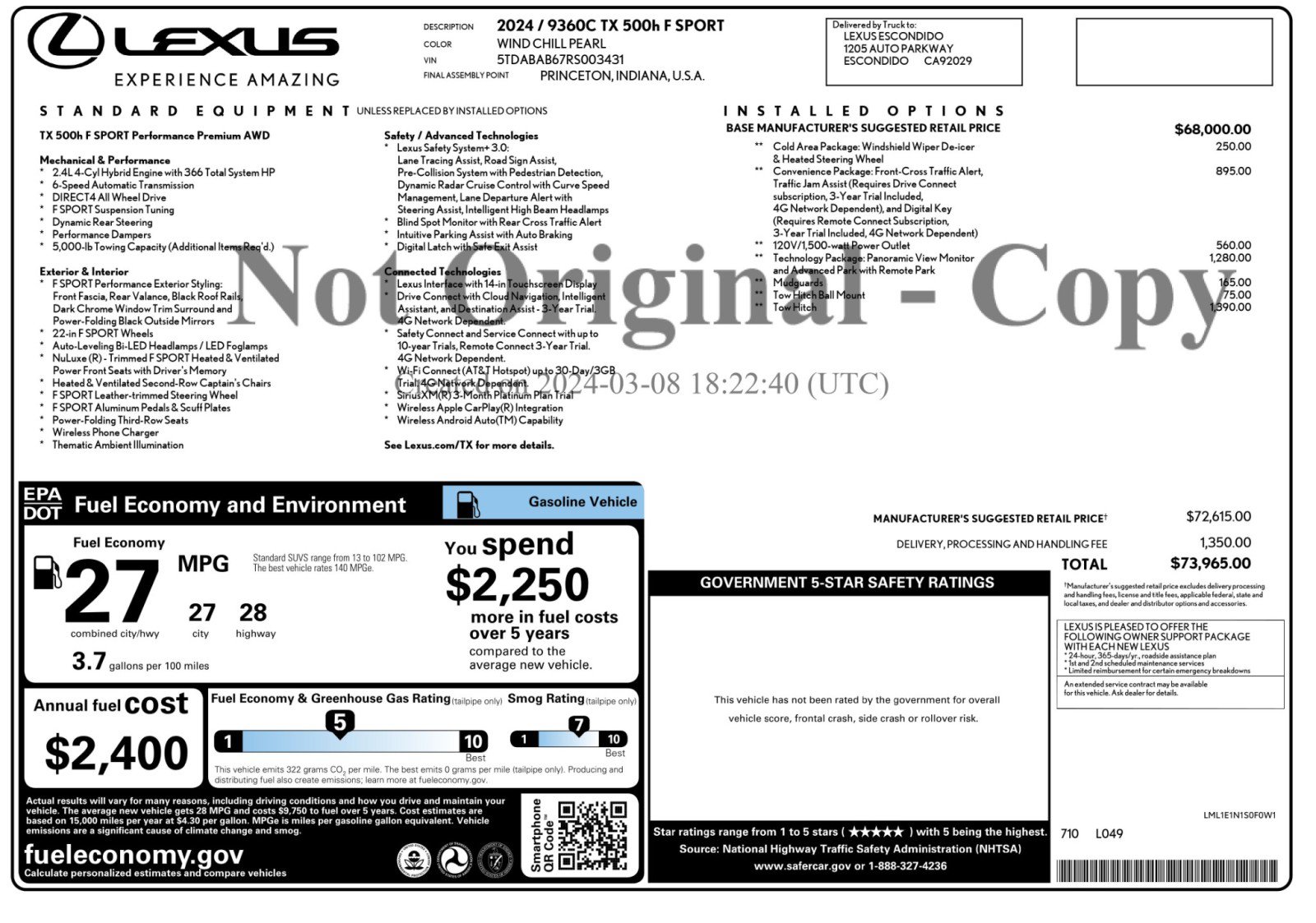 Used 2024 Lexus TX 500h AWD w/ Technology Package image 58