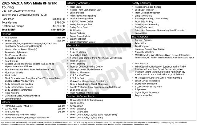 Certified 2026 MAZDA MX-5 Miata RF Grand Touring RWD image 30
