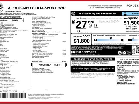 Used 2020 Alfa Romeo Giulia w/ Quick Order Package 22K Sport RWD image 5