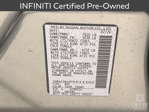 Certified 2026 INFINITI QX80 Luxe RWD image 32