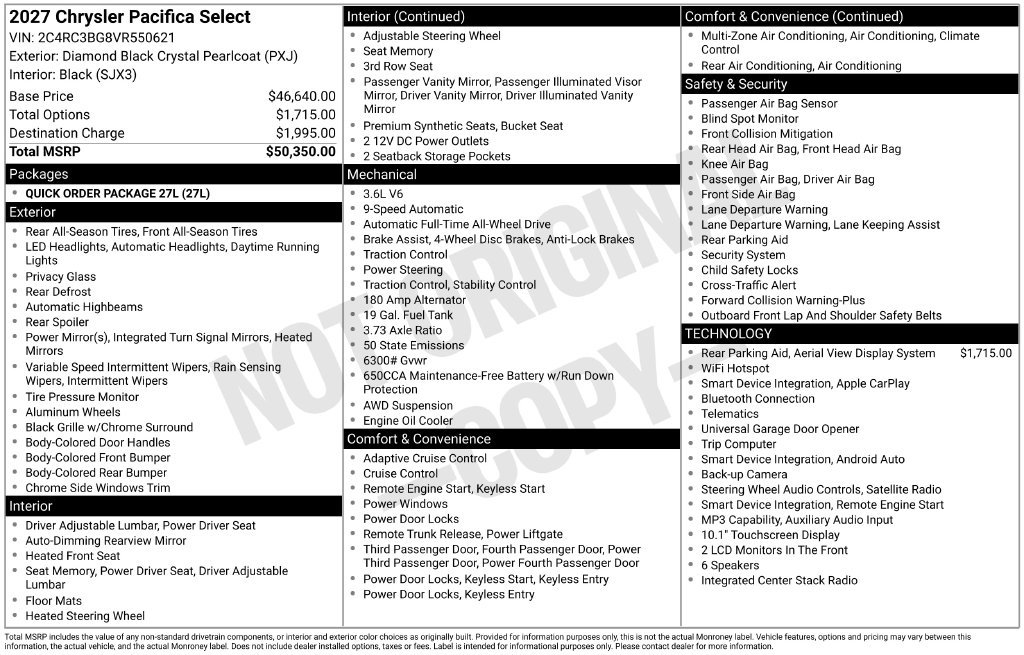 New 2027 Chrysler Pacifica Select AWD/4WD image 6