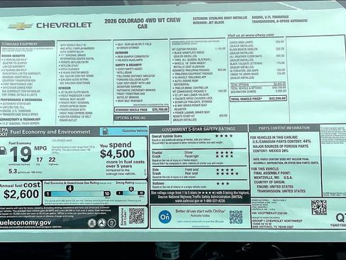 New 2026 Chevrolet Colorado W/T w/ WT Custom Package AWD/4WD image 19
