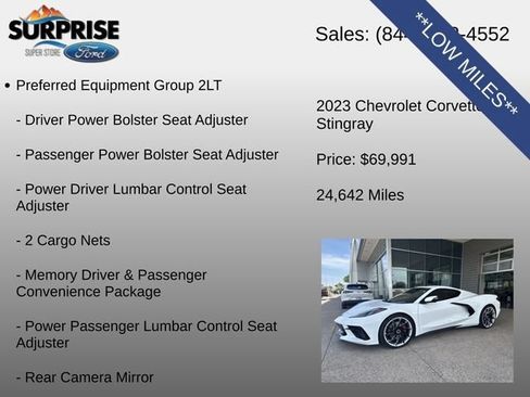 Used 2023 Chevrolet Corvette Stingray Preferred Cpe w/ Z51 Performance Package RWD image 7