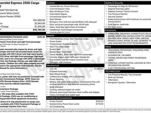 New 2025 Chevrolet Express 2500 Work Van w/ Driver Convenience Package image 5