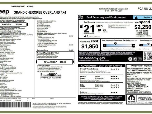 Used 2020 Jeep Grand Cherokee Overland AWD/4WD image 3