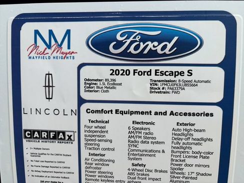 Used 2020 Ford Escape S FWD image 36