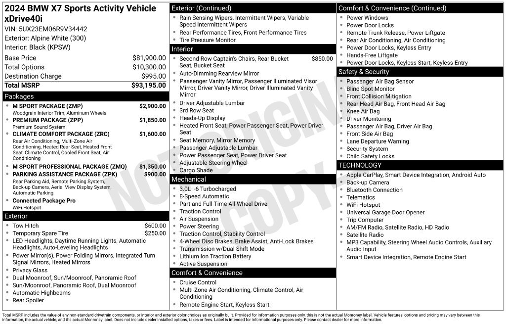 Used 2024 BMW X7 xDrive40i w/ M Sport Package AWD/4WD image 63