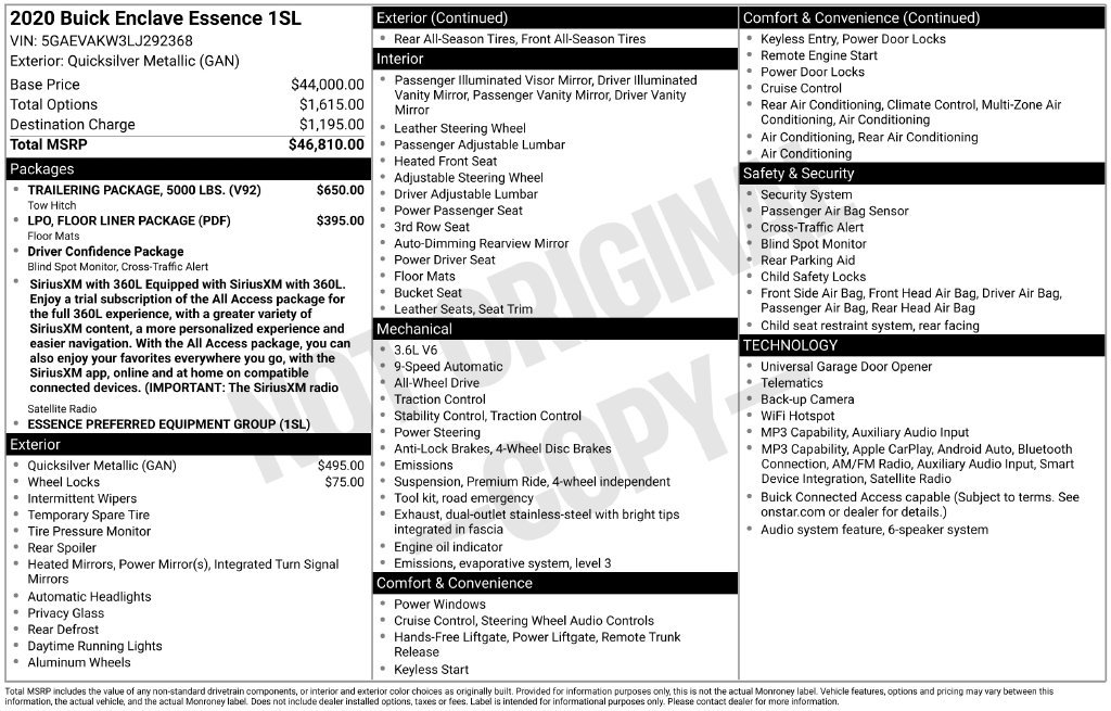 Used 2020 Buick Enclave Essence w/ Trailering Package, 5000 lbs. AWD/4WD image 2