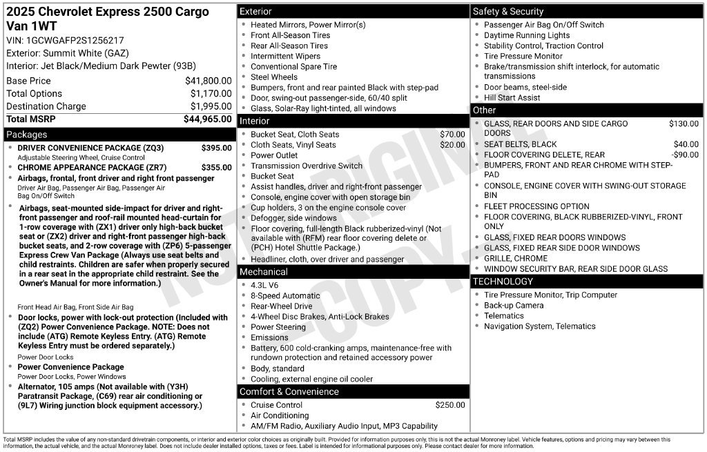 Used 2025 Chevrolet Express 2500 w/ Driver Convenience Package RWD image 40