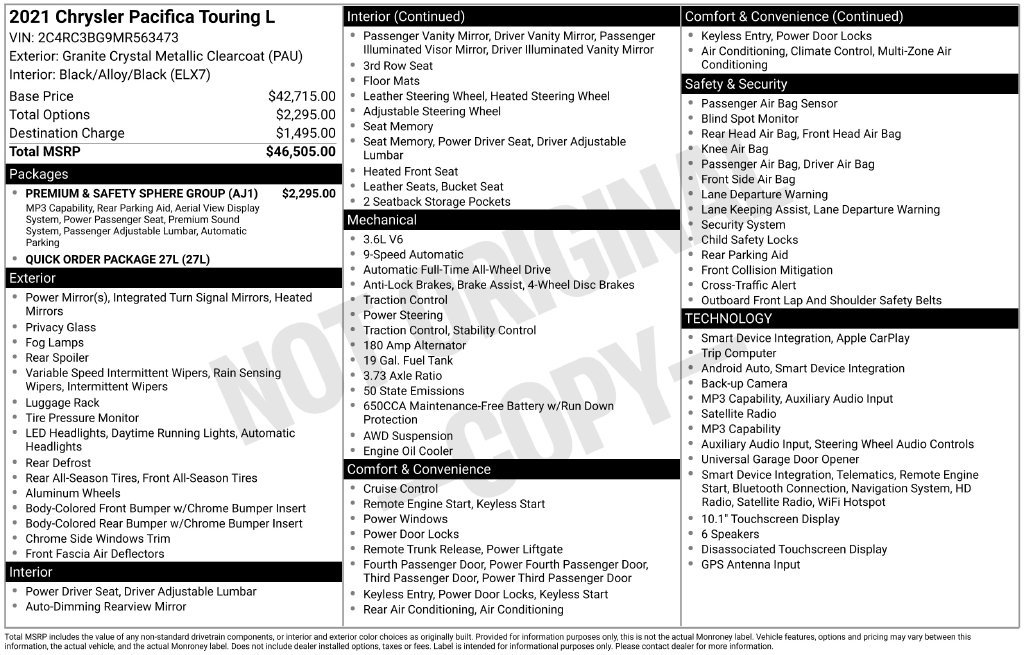 Used 2021 Chrysler Pacifica Touring-L w/ Premium & Safety Sphere Group AWD/4WD image 3