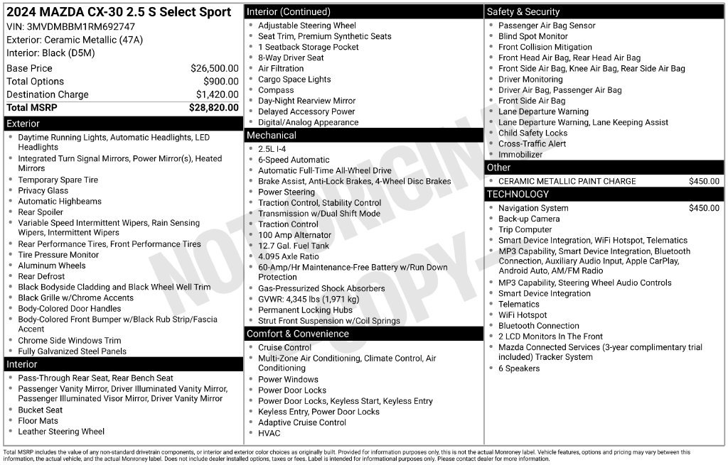 Used 2024 MAZDA CX-30 AWD 2.5 S w/ Select Sport Pkg image 4