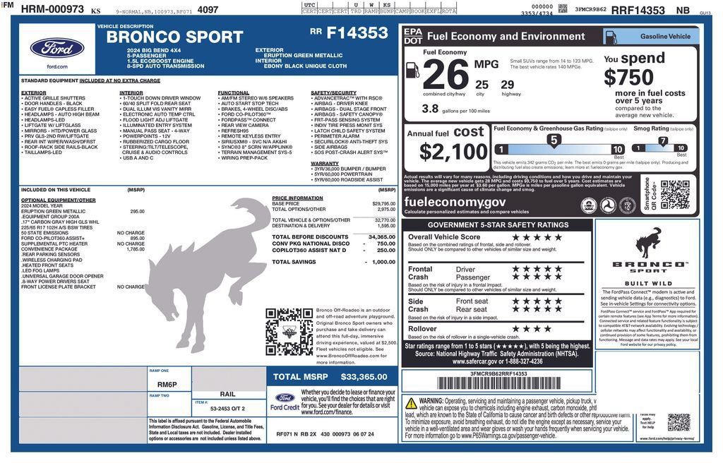 Used 2024 Ford Bronco Sport Big Bend w/ Convenience Package AWD/4WD image 6
