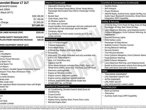 Certified 2023 Chevrolet Blazer LT w/ LPO, Floor Liner Package FWD image 30