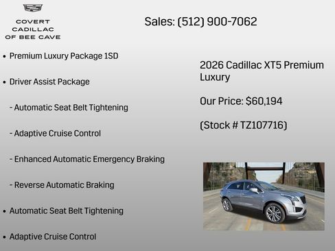 New 2026 Cadillac XT5 Premium Luxury w/ Driver Assist Package AWD/4WD image 6