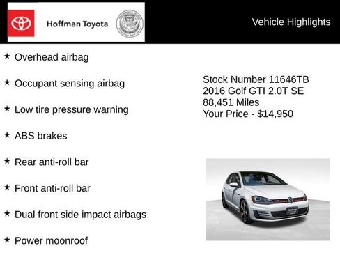 Used 2016 Volkswagen GTI SE w/ Lighting Package (SEL) FWD image 20