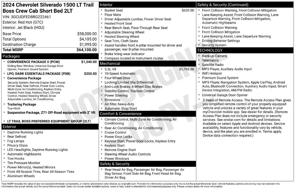 Used 2024 Chevrolet Silverado 1500 LT Trail Boss w/ Convenience Package II AWD/4WD image 4