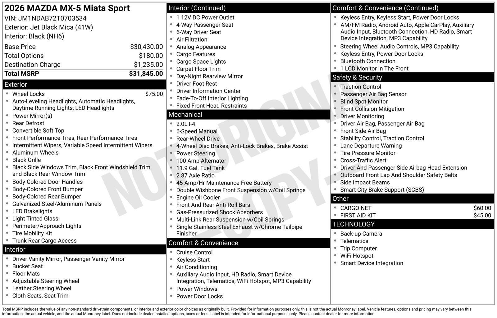 New 2026 MAZDA MX-5 Miata Sport RWD image 30