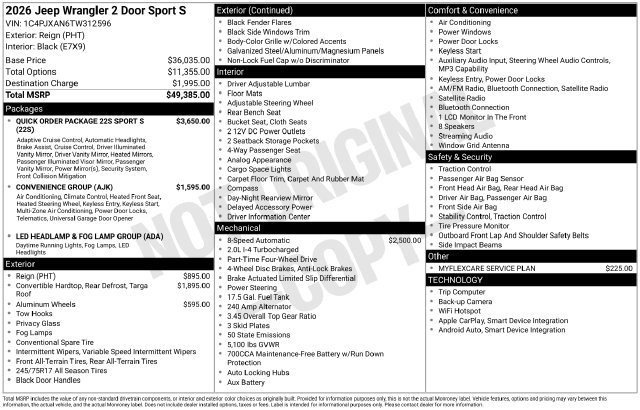 New 2026 Jeep Wrangler Sport AWD/4WD image 37